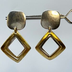 Vintage Marjorie Bear MB SF Modernist Mixed Metal Earrings Dangle Pierced
